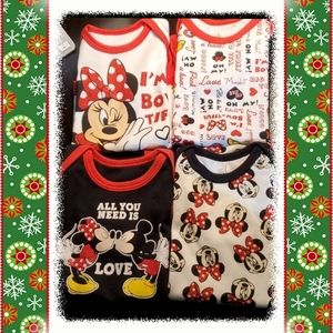 NWOT Mickey & Minnie  4 pk onesie 9-12 mnths